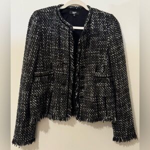 Philippe Adec Paris Black and White Tweed Jacket Fringe Trim Size 8